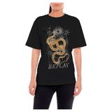Replay Kısa kollu kadın tişörtü, yılan baskılı, 098 Black, S