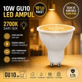 Repplam 10W GU10 Duylu LED Ampul Sarı Işık 800 Lümen Spot Ampul - 10 Adet