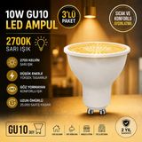 Repplam 10W GU10 Duylu LED Ampul Sarı Işık 800 Lümen Spot Ampul - 3 Adet