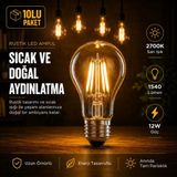 Repplam 12W Rustik LED Ampul Sarı Işık 1540 Lümen E27 Duylu Dekoratif Ampul Flamanlı - 10 Adet