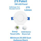 Repplam 2'li Paket ERKLED 3 Watt LED Panel Spot Beyaz Işık 270 Lümen Sıva Altı Panel Armatür Spot Lamba