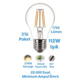 repplam 3 Adet 15W Rustik Led Ampul Günışığı 1750 Lümen E27 Duylu Dekoratif Ampul Flamanlı