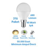 repplam 3 Adet 5W Günışığı İnce Duylu Top Ampul E14 İnce Duylu Avize Ampulü 480 Lümen
