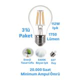 repplam 3'lü Paket 15W Rustik Led Ampul Beyaz Işık 1750 Lümen E27 Duylu Dekoratif Ampul Flamanlı