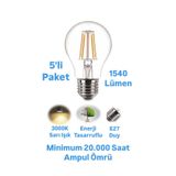 repplam 5'li Paket 12W-101W Rustik Led Ampul Sarı Işık 1540 Lümen E27 Duylu Dekoratif Ampul Flamanlı