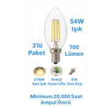 repplam 6 Watt E14 Duylu Rustik Led Ampul Sarı Işık Avize Ampulu Ince Duylu Mum Ampul 700 Lümen