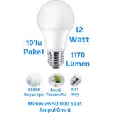 Repplam ACK 12W Beyaz Işık LED Ampul 1170 Lümen E27 Duylu Yüksek Işık LED Lamba - 10 Adet