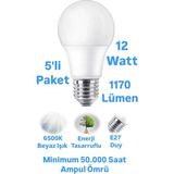 Repplam ACK 12W Beyaz Işık LED Ampul 1170 Lümen E27 Duylu Yüksek Işık LED Lamba - 5 Adet