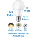 Repplam ACK 12W Günışığı LED Ampul 1075 Lümen E27 Duylu Yüksek Işık LED Lamba - 5 Adet