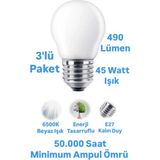 Repplam ACK 5W Top Ampul Beyaz Işık E27 Duylu Avize Ampulü 490 Lümen Küçük Ampul - 3 Adet