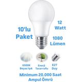 Repplam ERKLED 12W Beyaz Işık LED Ampul 1080 Lümen E27 Duylu LED Lamba - 10 Adet