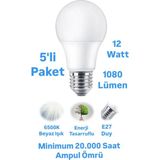 Repplam ERKLED 12W Beyaz Işık LED Ampul 1080 Lümen E27 Duylu LED Lamba - 5 Adet