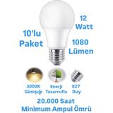 Repplam ERKLED 12W Günışığı LED Ampul 1080 Lümen E27 Duylu LED Lamba - 10 Adet