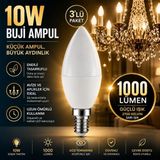 Repplam Horoz 10W Buji LED Ampul Sarı Işık 1000 Lümen Ince Duylu Ampul Mum Ampul E 14 Duylu - 3 Adet