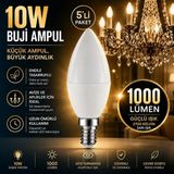 Repplam Horoz 10W Buji LED Ampul Sarı Işık 1000 Lümen Ince Duylu Ampul Mum Ampul E 14 Duylu - 5 Adet