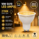 Repplam Horoz 10W GU10 Duylu LED Ampul Sarı Işık 800 Lümen Spot Ampul - 5 Adet