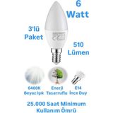 Repplam Horoz 6W Buji LED Ampul Beyaz Işık 510 Lümen Ince Duylu Ampul Mum Ampul - 3 Adet