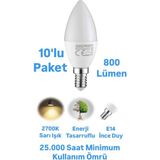Repplam Horoz 8W Buji LED Ampul Sarı Işık 800 Lümen Ince Duylu Ampul Mum Ampul - 10 Adet