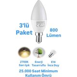 Repplam Horoz 8W Buji LED Ampul Sarı Işık 800 Lümen Ince Duylu Ampul Mum Ampul - 3 Adet