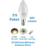 Repplam Horoz 8W Buji LED Ampul Sarı Işık 800 Lümen Ince Duylu Ampul Mum Ampul - 5 Adet