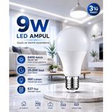 Repplam Horoz 9W LED Ampul Beyaz Işık E27 Duy 900 Lümen LED Lamba - 3 Adet