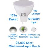 Repplam Horoz Elektrik 8W MR16 LED Ampul Doğal Beyaz Işık 610 Lümen Kırık Beyaz Spot Ampul Iğne Bacak Ampul 220 Volt - 10 Adet