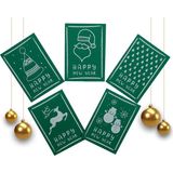 Repro Design 10x14 CM Yılbaşı Temalı 5 Adet Tebrik Kartı 5 Farklı Model Happy New Year Yeşil Beyaz Yazı