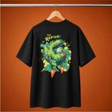 Reptar Robot Dinozor Oversize Tisort - Siyah