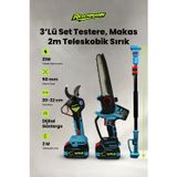 Reschmann R-9108-9908-Sırık 3Lü Set Şarjlı Testere Ve Budama Makası Ve 2 Metre Teleskobik Uzatma Kolu 21V - 3.0 Ah - Dijital Göstergeli