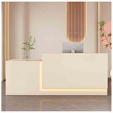 Resepsiyon, resepsiyon, kasa masası, çekmece kablolu ofis dolabı masası, LED lambalı, modern L şeklinde resepsiyon, salon lobi ve ofis için depo raflı kasa masası