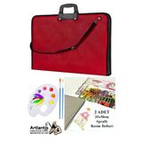 Resim Çantası 35x50 cm Resim Defteri Palet Fırça Seti 1 Paket Kırmızı Resim Proje Çantası Fermuarlı Kulplu 37x54 cm
