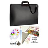 Resim Çantası 35X50 Cm Resim Defteri Palet Fırça Seti 1 Paket Siyah Resim Proje Çantası Fermuarlı Kulplu 37X54 Cm