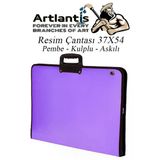 Resim Çantası Fermuarlı Kulplu 37X54 cm 1 Adet Teknik Resim Dosya Çantası 35X50 cm Askılı Proje Çantası Okul Sınıf - Lila