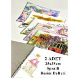 Resim Defteri 15 Yaprak 25X35 Cm 2 Adet Spiralli Orta Boy Resim Defteri Karton Kapak 110 Gr Öğrenci Okul