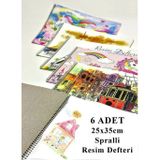 Resim Defteri 15 Yaprak 25X35 Cm 6 Adet Spiralli Orta Boy Resim Defteri Karton Kapak 110 Gr Öğrenci Okul