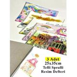 Resim Defteri 15 Yaprak 25X35 Cm Orta Boy Telli Resim Defteri Karton Kapak - 3 Adet