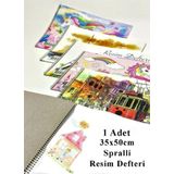 Resim Defteri 15 Yaprak 35X50 Cm 1 Adet Spiralli Orta Boy Telli Resim Defteri Karton Kapak 110 Gr Öğrenci Okul