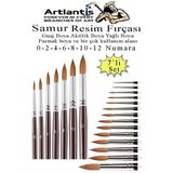 Resim Fırçası 0-2 - 4-6 - 8-10 - 12 Numara 1 Paket 7 li Samur Yuvarlak Uçlu Fırça Seti Guaj Sulu Akrilik Yağlı Boya Fırçaları