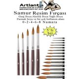 Resim Fırçası 0 - 2 - 4 - 6 - 8 Numara 1 Paket 5 li Samur Yuvarlak Uçlu Fırça Seti Guaj Sulu Akrilik Yağlı Boya Fırçala