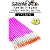 Resim Fırçası 2 Numara 10 Adet Yuvarlak Uçlu Sentetik Resim Fırça Ekonomik Suluboya Akrilik Boya Guaj Boya Yağlı Boya