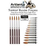Resim Fırçası 3 Numara 5 li 1 Paket Samur Yuvarlak Uçlu Fırça Seti Guaj Sulu Akrilik Yağlı Boya Fırçaları