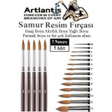 Resim Fırçası 5 Numara 5 li 1 Paket Samur Yuvarlak Uçlu Fırça Seti Guaj Sulu Akrilik Yağlı Boya Fırçaları