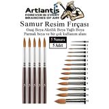 Resim Fırçası 5 Numara 5 li 1 Paket Samur Yuvarlak Uçlu Fırça Seti Guaj Sulu Akrilik Yağlı Boya Fırçaları
