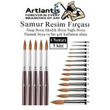 Resim Fırçası 6 Numara 5 li 1 Paket Samur Yuvarlak Uçlu Fırça Seti Guaj Sulu Akrilik Yağlı Boya Fırçaları