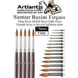 Resim Fırçası 7 Numara 5 li 1 Paket Samur Yuvarlak Uçlu Fırça Seti Guaj Sulu Akrilik Yağlı Boya Fırçaları