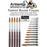 Resim Fırçası 8 Numara 5 li 1 Paket Samur Yuvarlak Uçlu Fırça Seti Guaj Sulu Akrilik Yağlı Boya Fırçaları