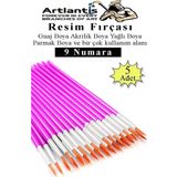 Resim Fırçası 9 Numara 5 Adet Yuvarlak Uçlu Sentetik Resim Fırça Ekonomik Suluboya Akrilik Boya Guaj Boya Yağlı Boya