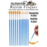 Resim Fırçası Kesik Ve Yuvarlak Uçlu 12 Adet Sentetik Fırça Ekonomik Suluboya Akrilik Boya Guaj Boya Yağlı Boya Resim