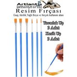 Resim Fırçası Kesik ve Yuvarlak Uçlu 6 Adet Sentetik Fırça Ekonomik Suluboya Akrilik Boya Guaj Boya Yağlı Boya Resim - Standart - Mavi