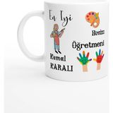 Resim Öğretmeni Hediyesi – Kişiye Özel Porselen Kupa Bardak, Çift Taraf Baskılı, 300 Ml, Kutulu - 1 Adet